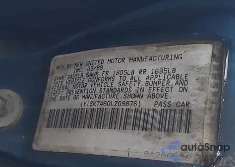 1990 Geo Prizm Lsi from USA, damaged, VIN 1Y1SK7460LZ098761